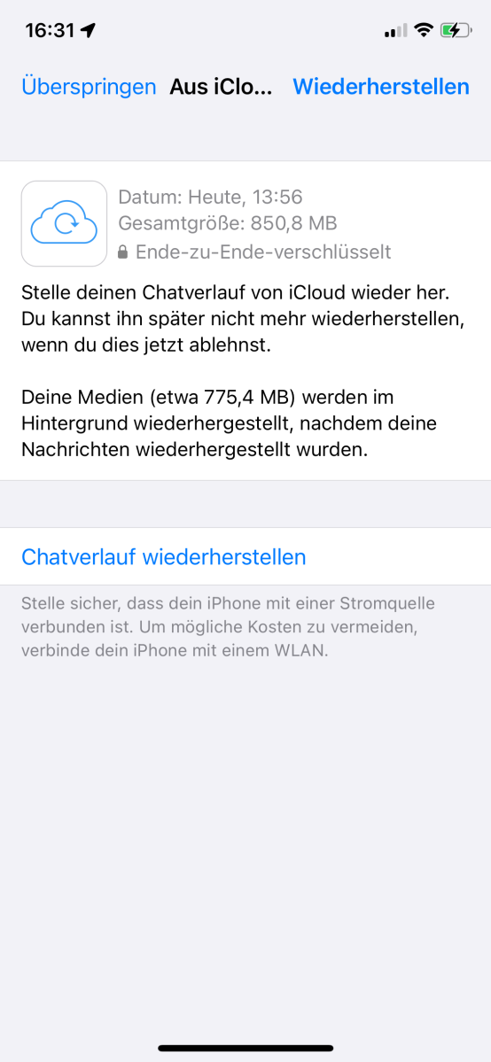 Whatsapp aus dem iCloud-Backup wiederherstellen