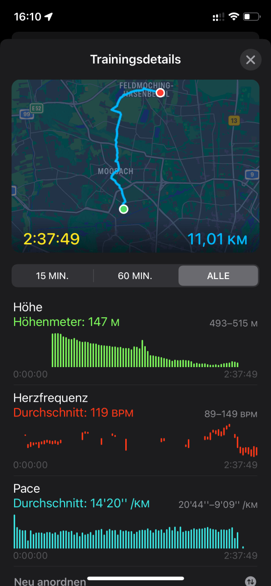 In der Fitness-App der Apple Watch kann man interessante Details ansehen.