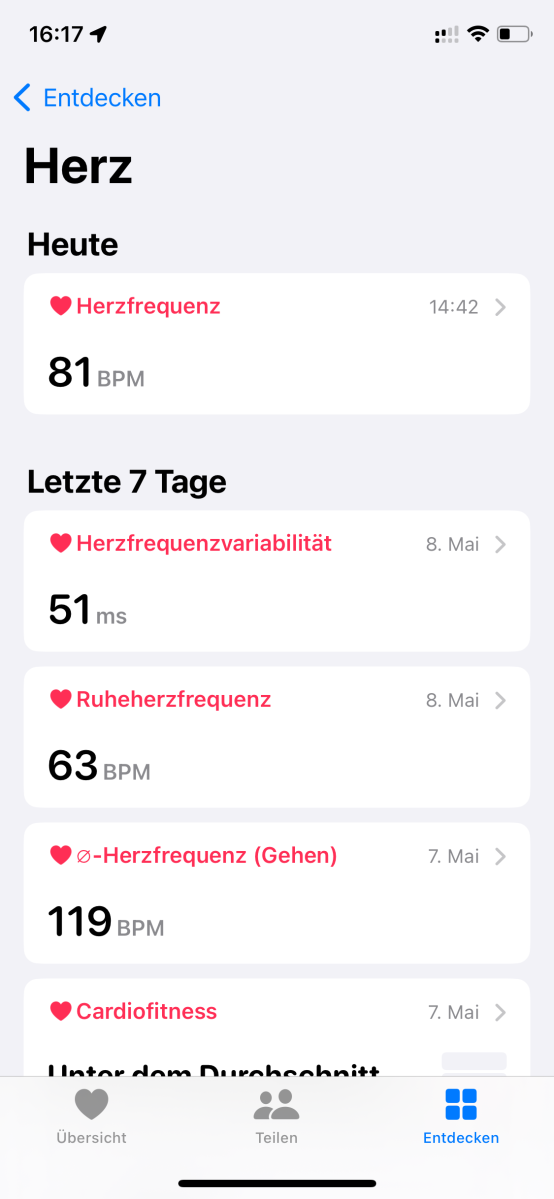 Viele Auswertungen finden sich im Bereich "Herz".