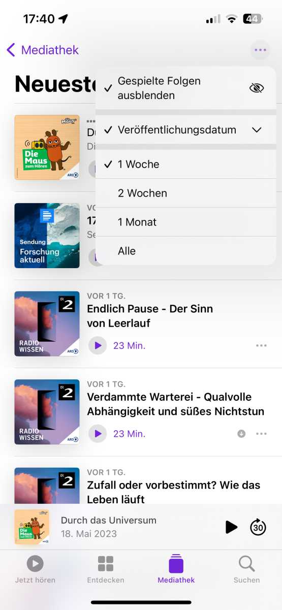 Einstellen, wie viele Folgen angezeigt werden sollen
