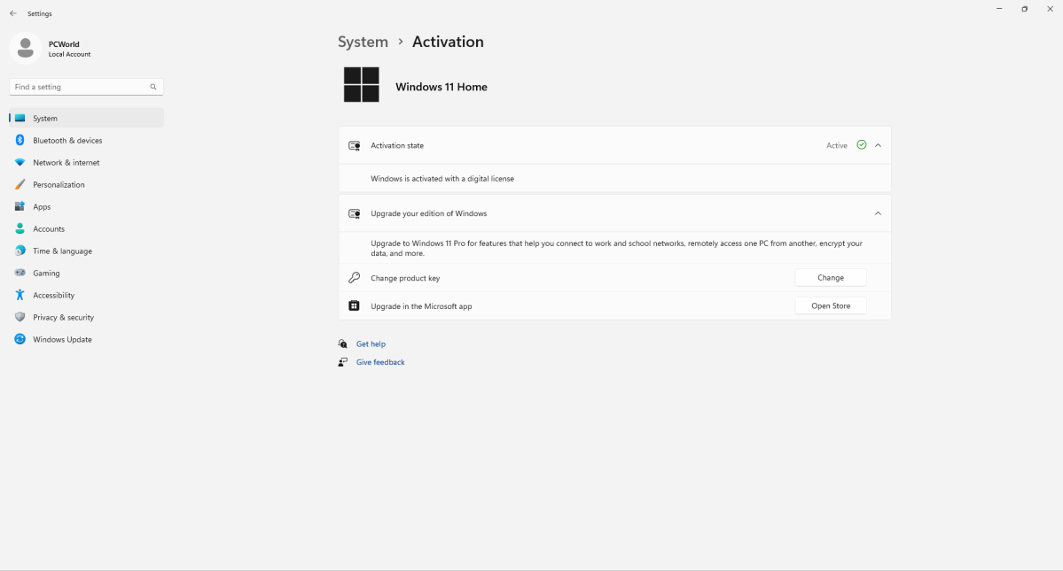 Windows 11 Home activation settings