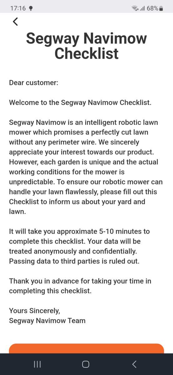 Image of Segway Navimow checklist