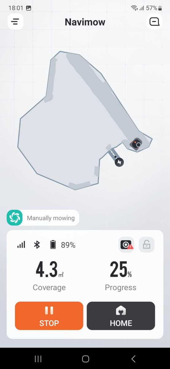 Screenshot of Segway Navimow real-time mowing screen