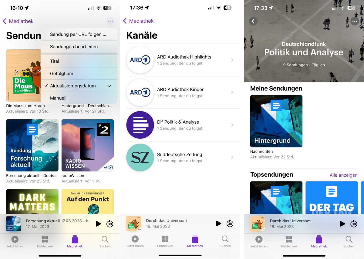 Sendungen und Kanäle in der App anzeigen
