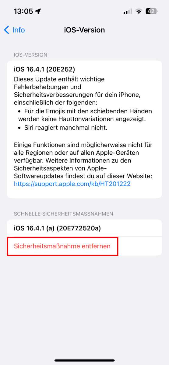 Schnelle Sicherheitsmaßnahme entfernen
