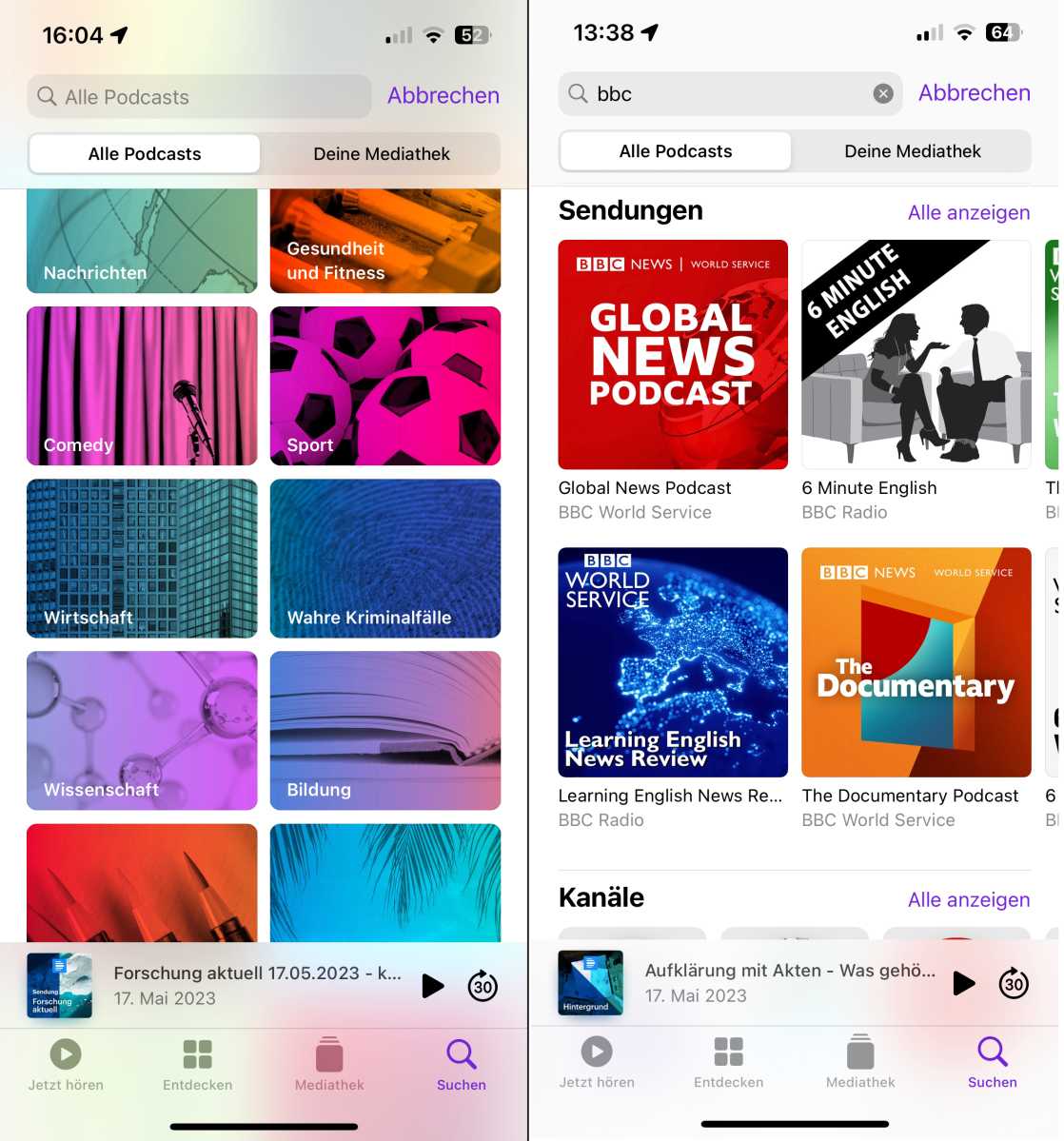 Nach Podcasts in der App suchen