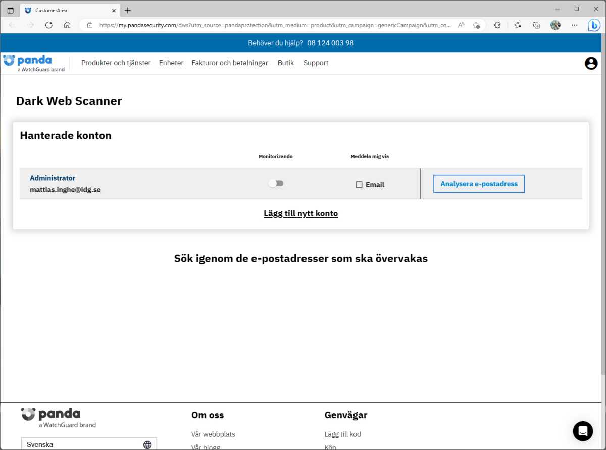 Panda Dome Premium Dark Web Scanner