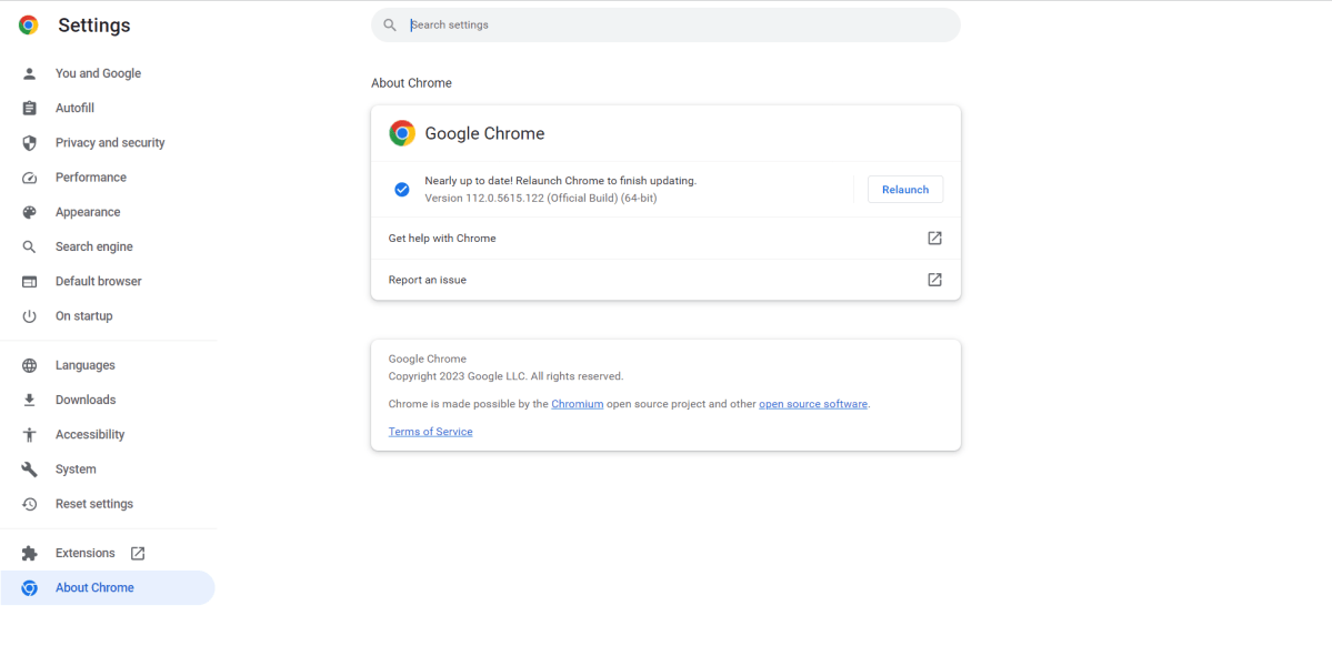 Chrome settings