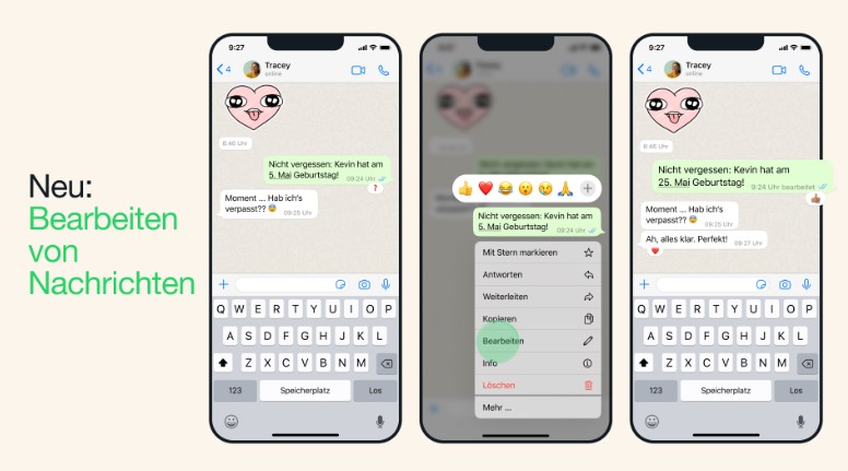 Whatsapp erlaubt jetzt das Bearbeiten von Nachrichten