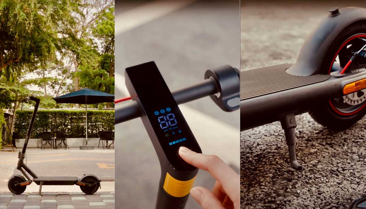 Kleiner Offroader: Die 10 Zoll-DuraGel-Reifen füllen sich automatisch, wenn ein bis zu 3,5 Millimeter großes Objekt eindringt, etwa Glasscherben oder spitze Steine. Dadurch eignet sich der Electric Scooter 4 Ultra auch im Gelände.