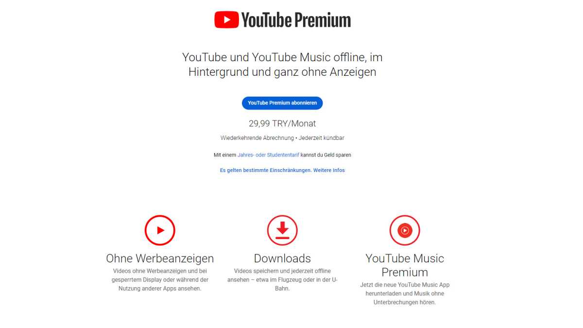 Youtube Premium Türkei