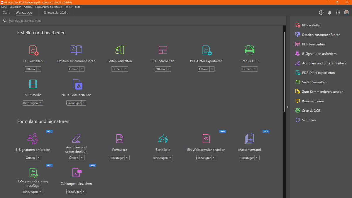 Adobe Acrobat DC Werkzeuge
