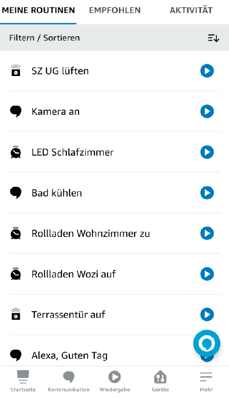 In der Alexa-App kombinieren Sie alle registrierten Smart-Home-Geräte für bestimmte Aufgaben.