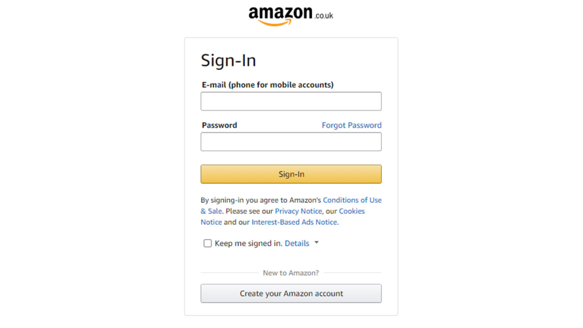 Amazon create your account screenshot