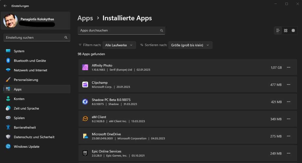 Apps können nur ein paar Megabyte oder auch Gigabyte groß sein. Verwalten Sie sie im Menü Einstellungen.