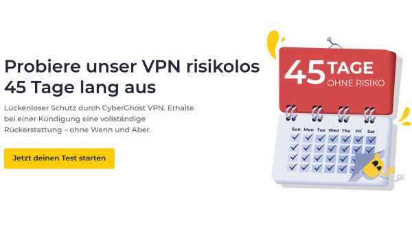 Image: Cyberghost VPN ab 2,03 Euro pro Monat und 45 Tage lang kostenfrei stornierbar
