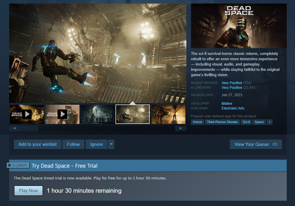 Dead Space gets 90 minute free trial for the next two weeks on Steam