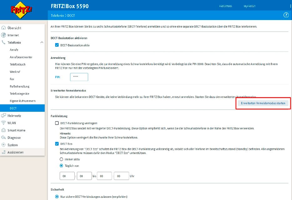 DECT-Geräte müssen Sie mit der neuen Fritzbox verbinden: Dabei hilft der erweiterte Anmeldemodus, den Sie im Fritzbox-Menü aktivieren können.