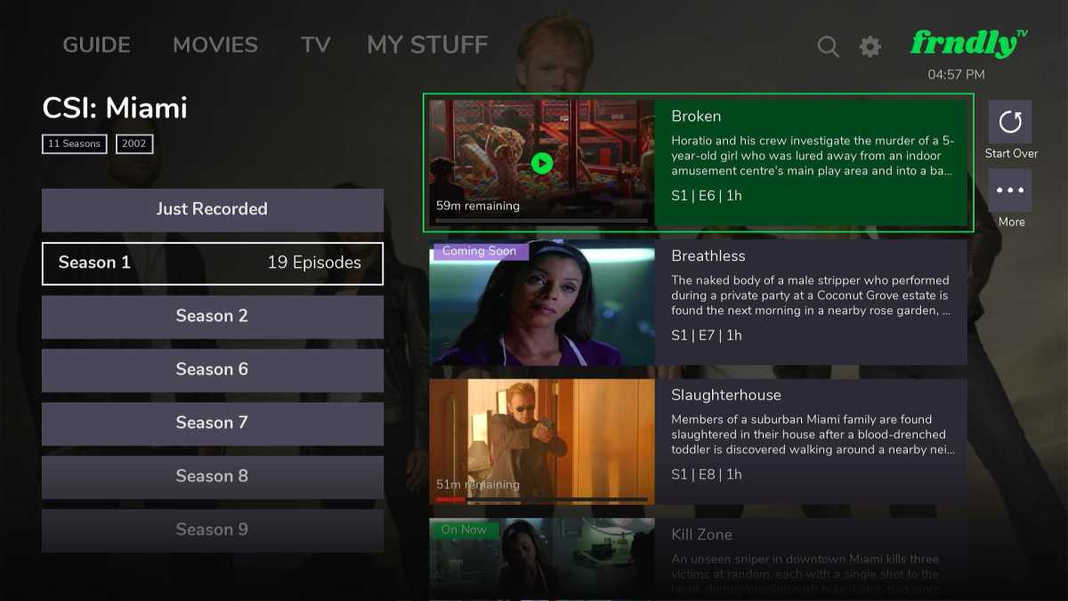 Frndly TV's new DVR menu