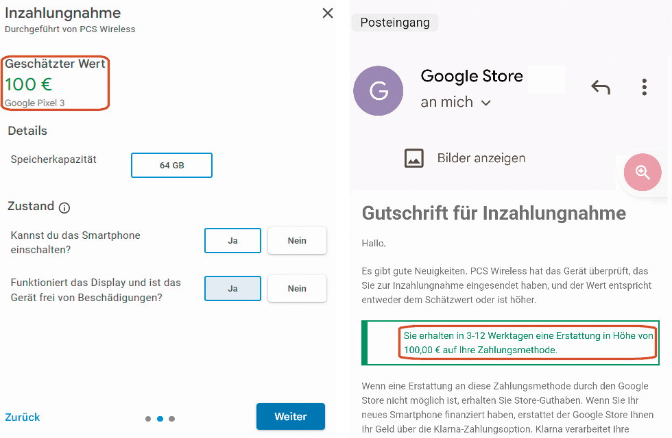 Google Store - Inzahlungnahme