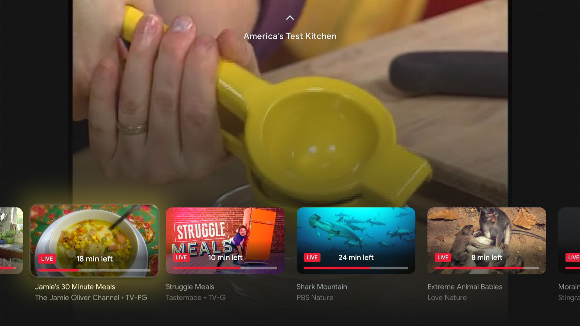 Google TV Live tab mini guide