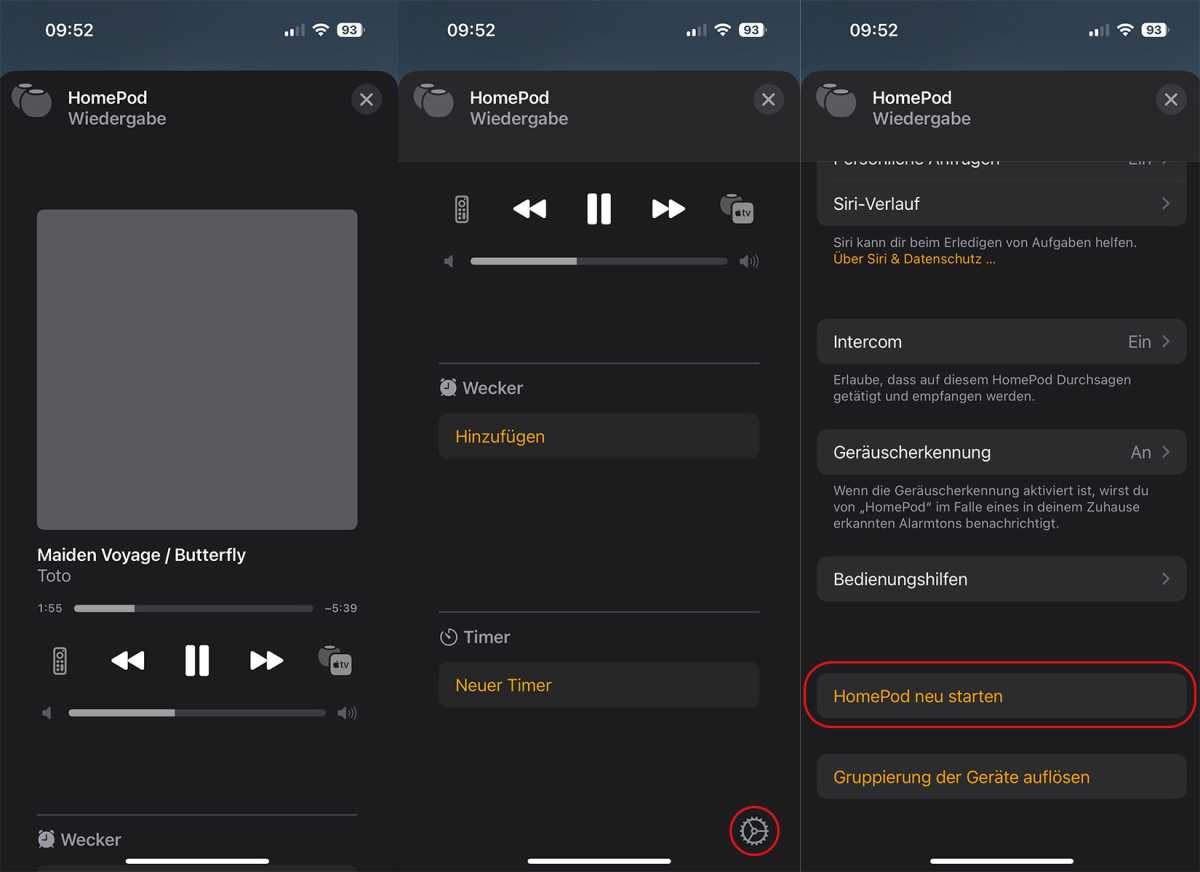 Homepod neu starten