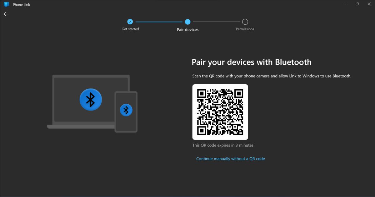 Windows 11 Phone Link pairing screen