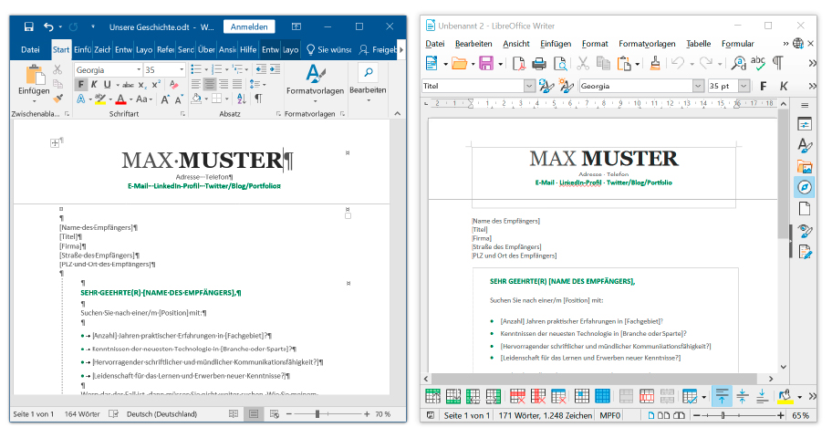 Mit Hilfe des ODF-Formats lassen sich Briefe oder Rechnungen von Microsoft Word einfach mit anderen Office- Paketen wie Libre Office öffnen.