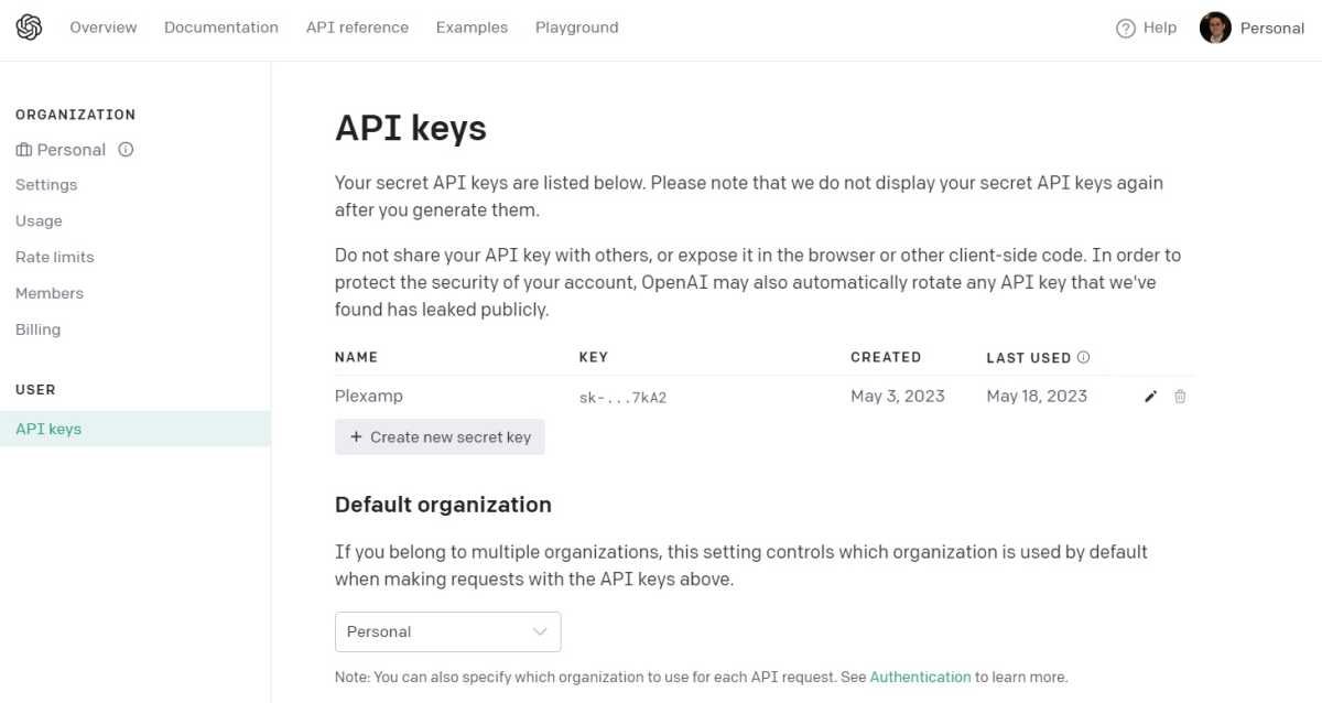 Creación de clave secreta OpenAI