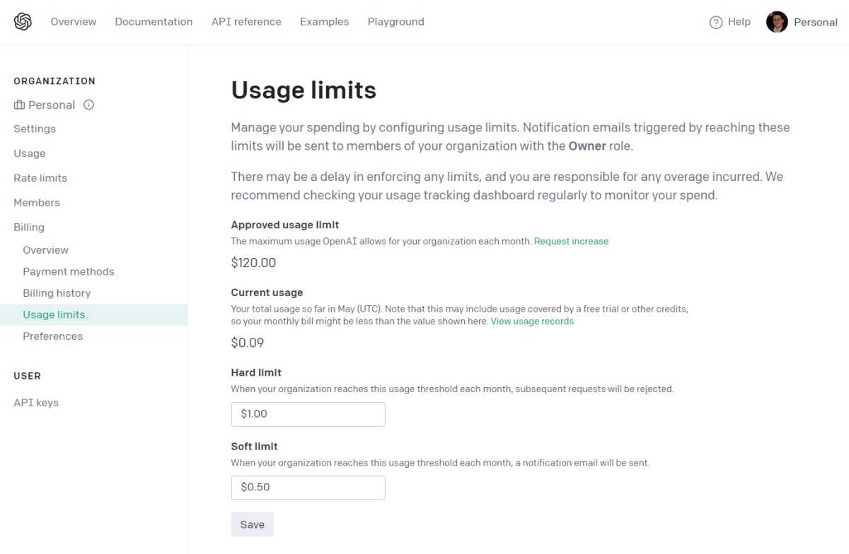 OpenAI Usage Limits setup