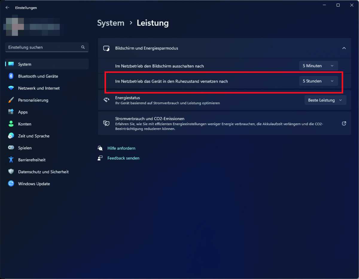 Windows-Einstellungen Ruhezustand