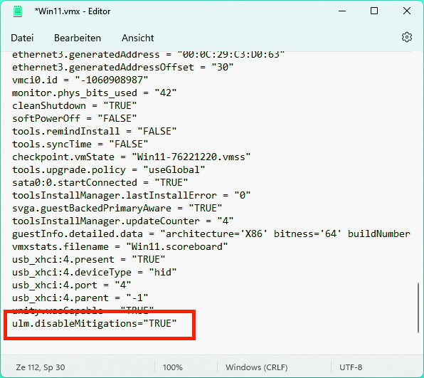 Konfigurationsdatei einer virtuellen Maschine bei VM-Ware.