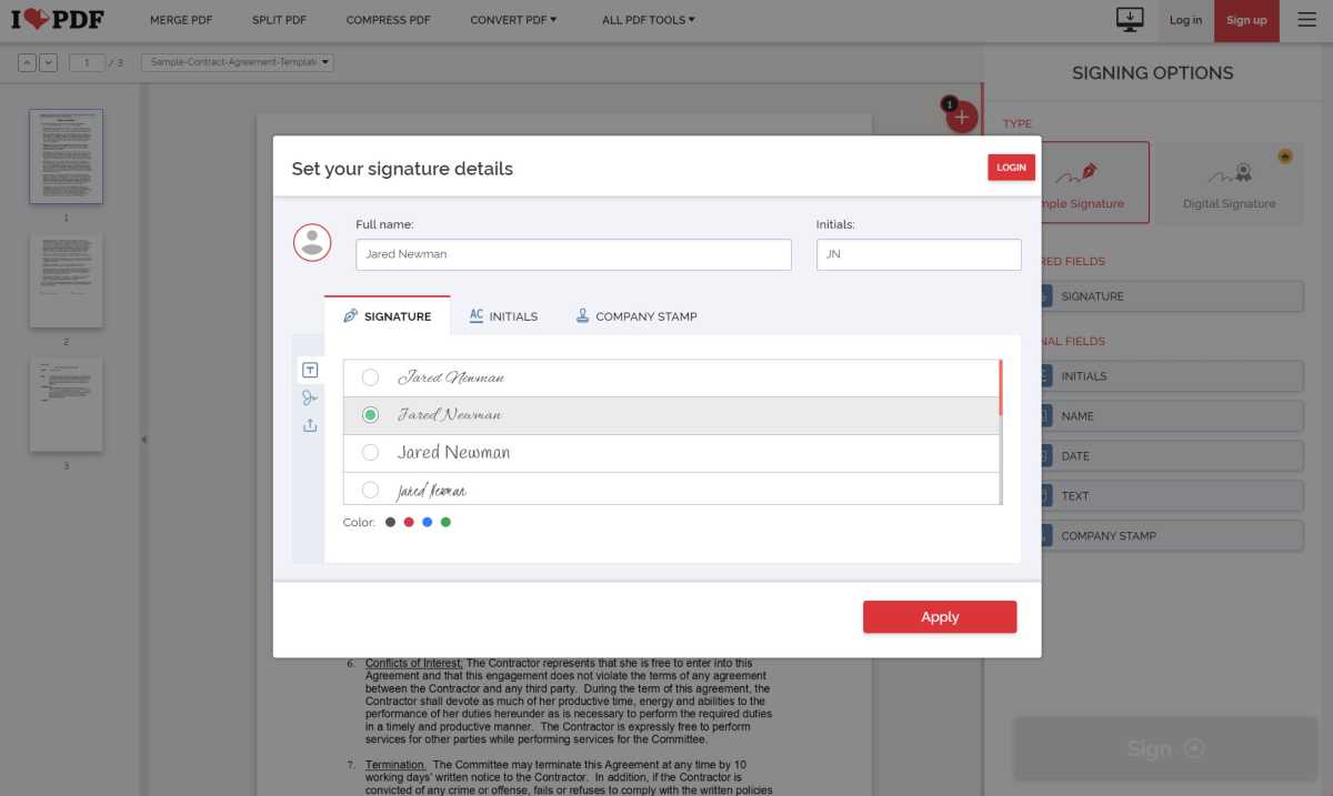 iLovePDF document signing