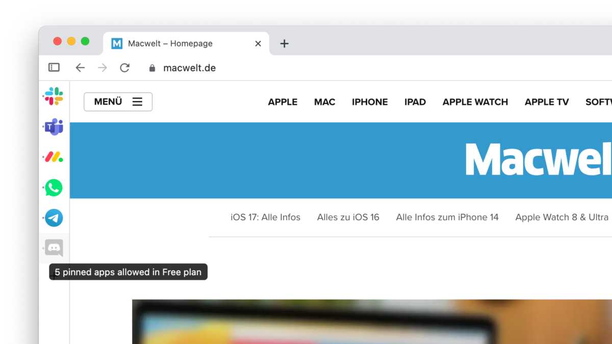 Sidebar im Sidekick-Browser
