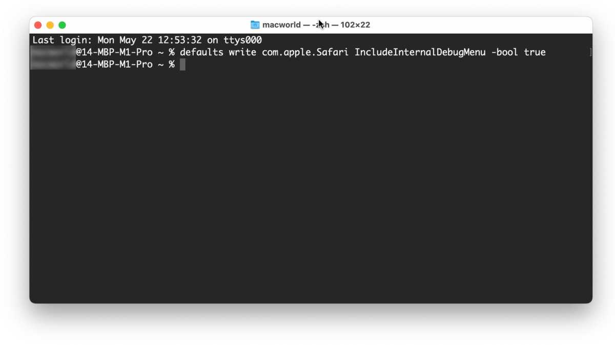 Terminal mengaktifkan menu Safari Debug