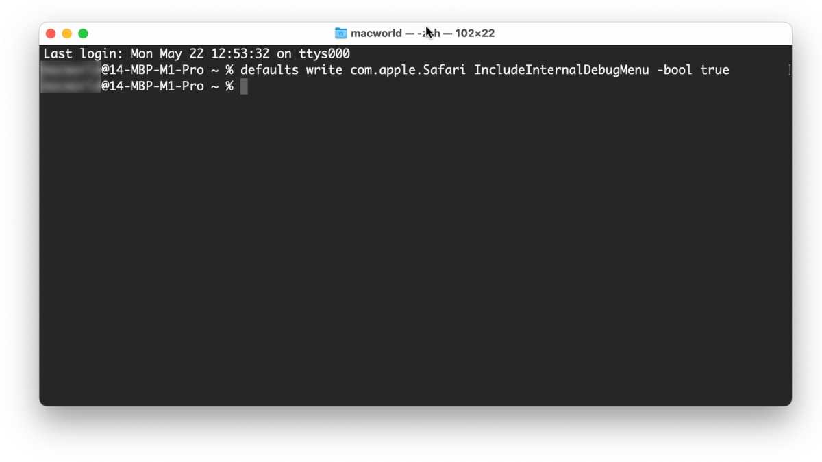 Terminal activate Safari Debug menu