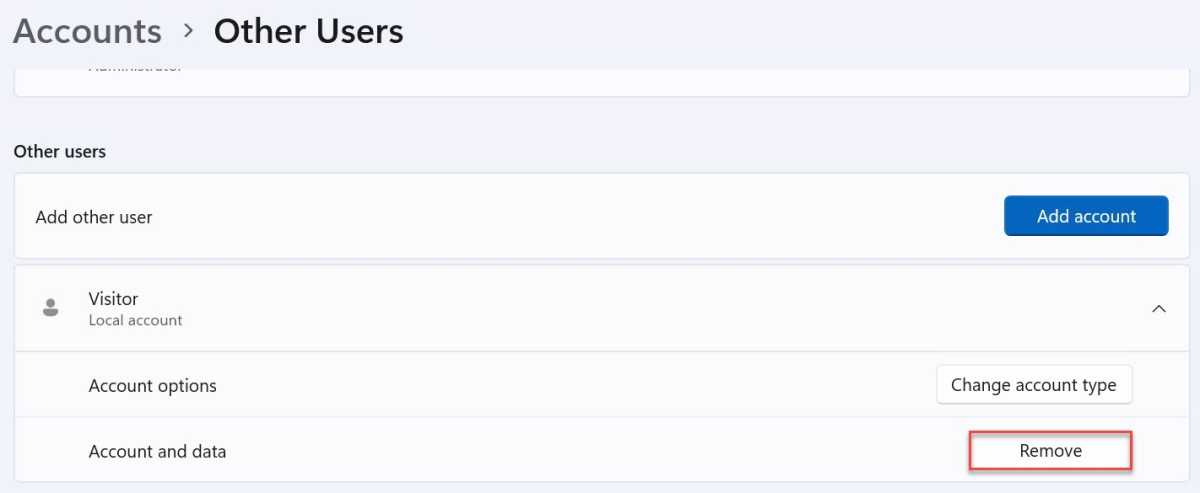 Screenshot of Windows 11 user account deletion method