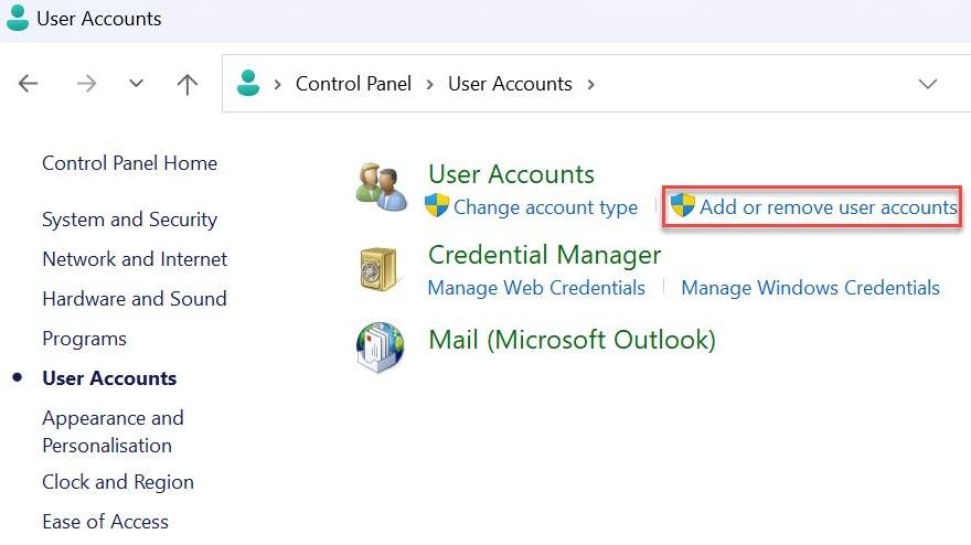 Windows 11 delete user account method screenshot