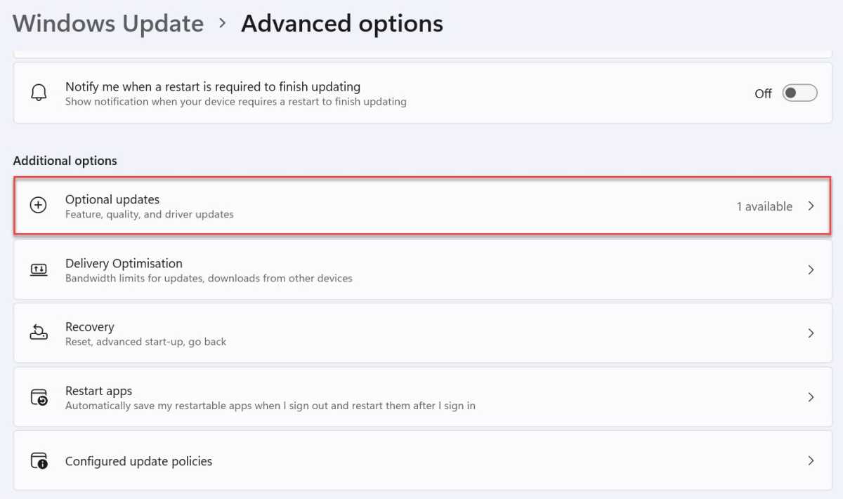 Windows 11 Optional updates setting