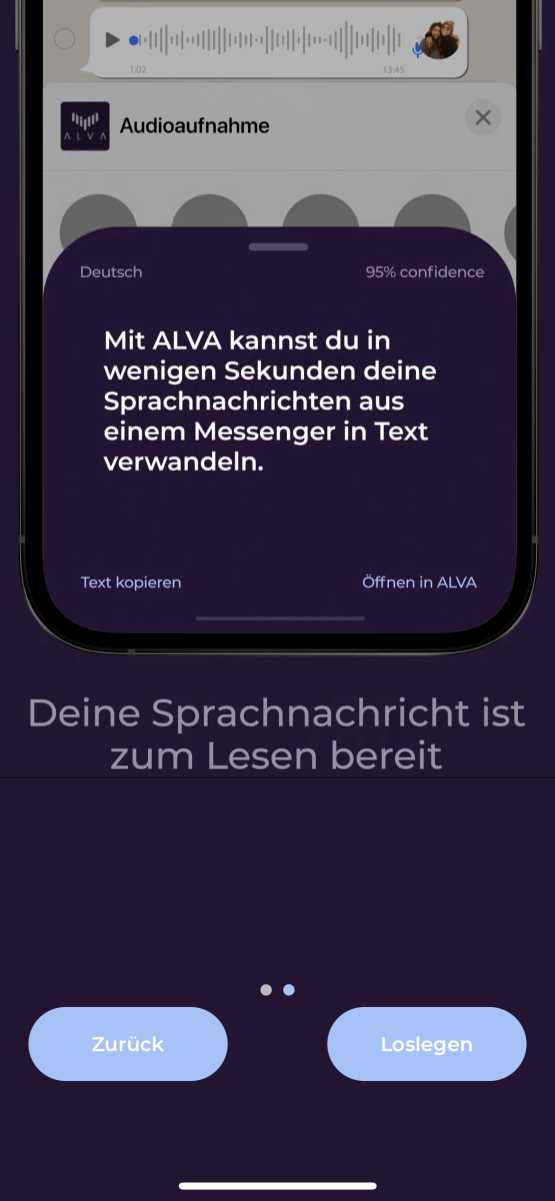 Alva konvertiert Sprachnachrichten zu einem Text