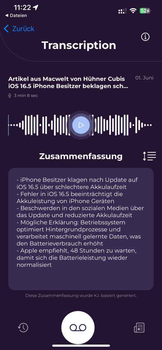 Die Zusammenfassung aus dem Text per KI ist aussagekräftig