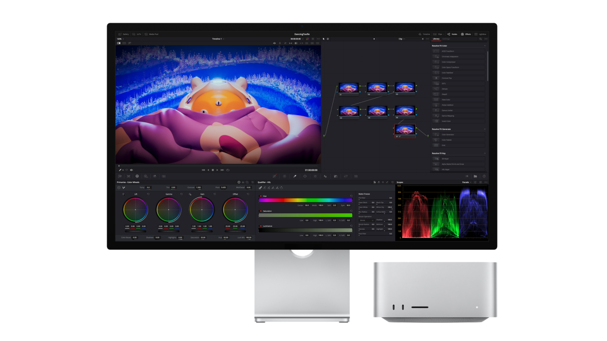 Bild på Apple Studio Display med Mac Studio under.