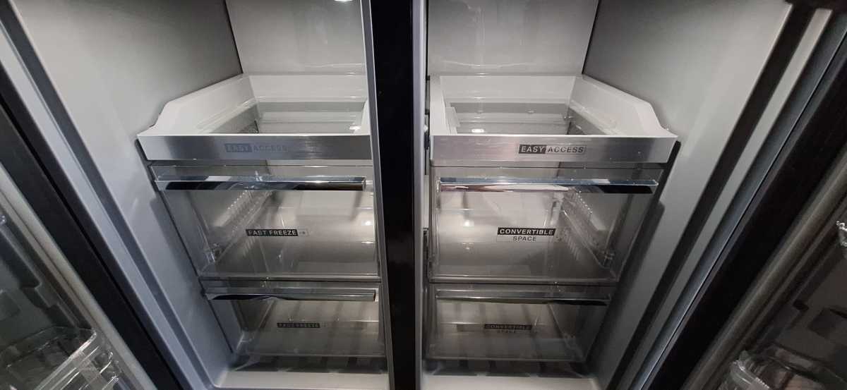 A view of the freezer and convertible cabinet in the Whirlpool W Collection fridge freezer