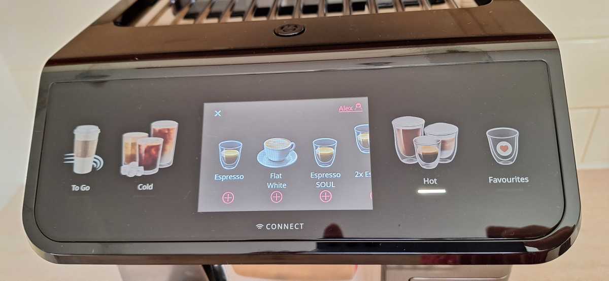 A view of the DeLonghi Eletta Explore touchscreen