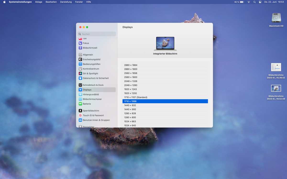 Auflösung des Displays in der Systemeinstellung ändern