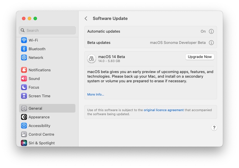 Dapatkan beta pengembang macOS Sonoma