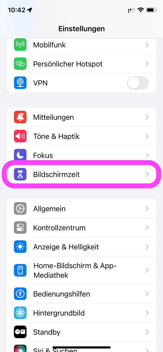 Bildschirmentfernung unter iOS 17 einstellen