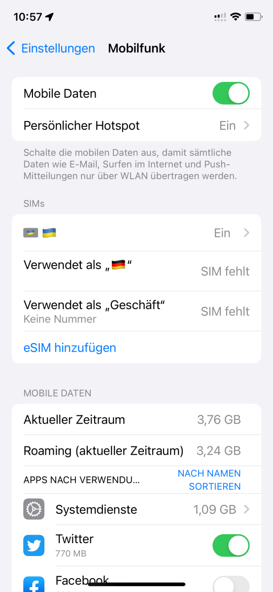 In der Einstellungen-Apps des iPhone findet sich die Info, welche genau SIM fehlt