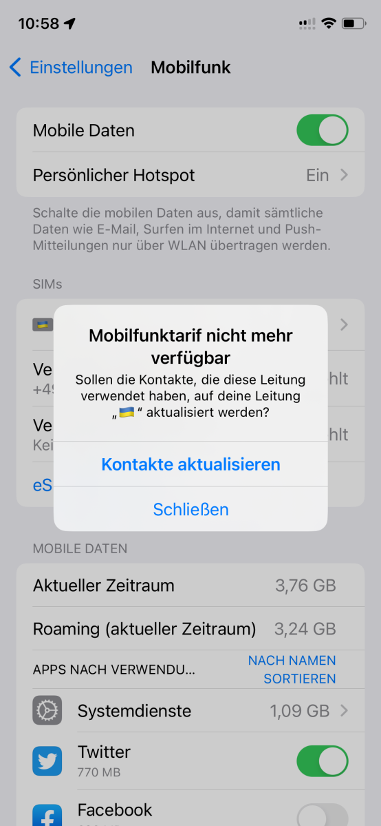 Die fehlende SIM kann man aus den Einstellungen getrost löschen.