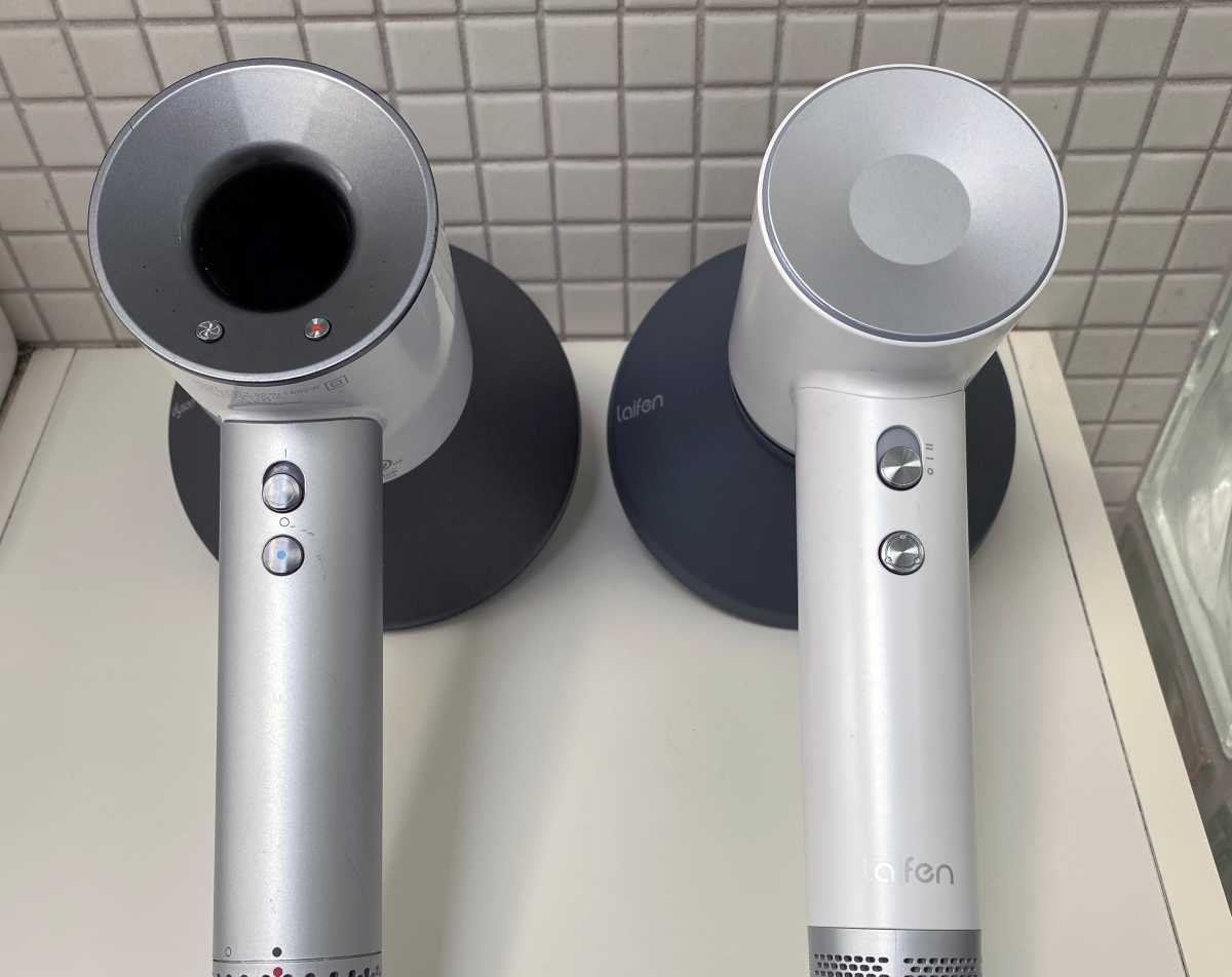 Dyson Supersonic and Laifen Swift hair dryers, side by side